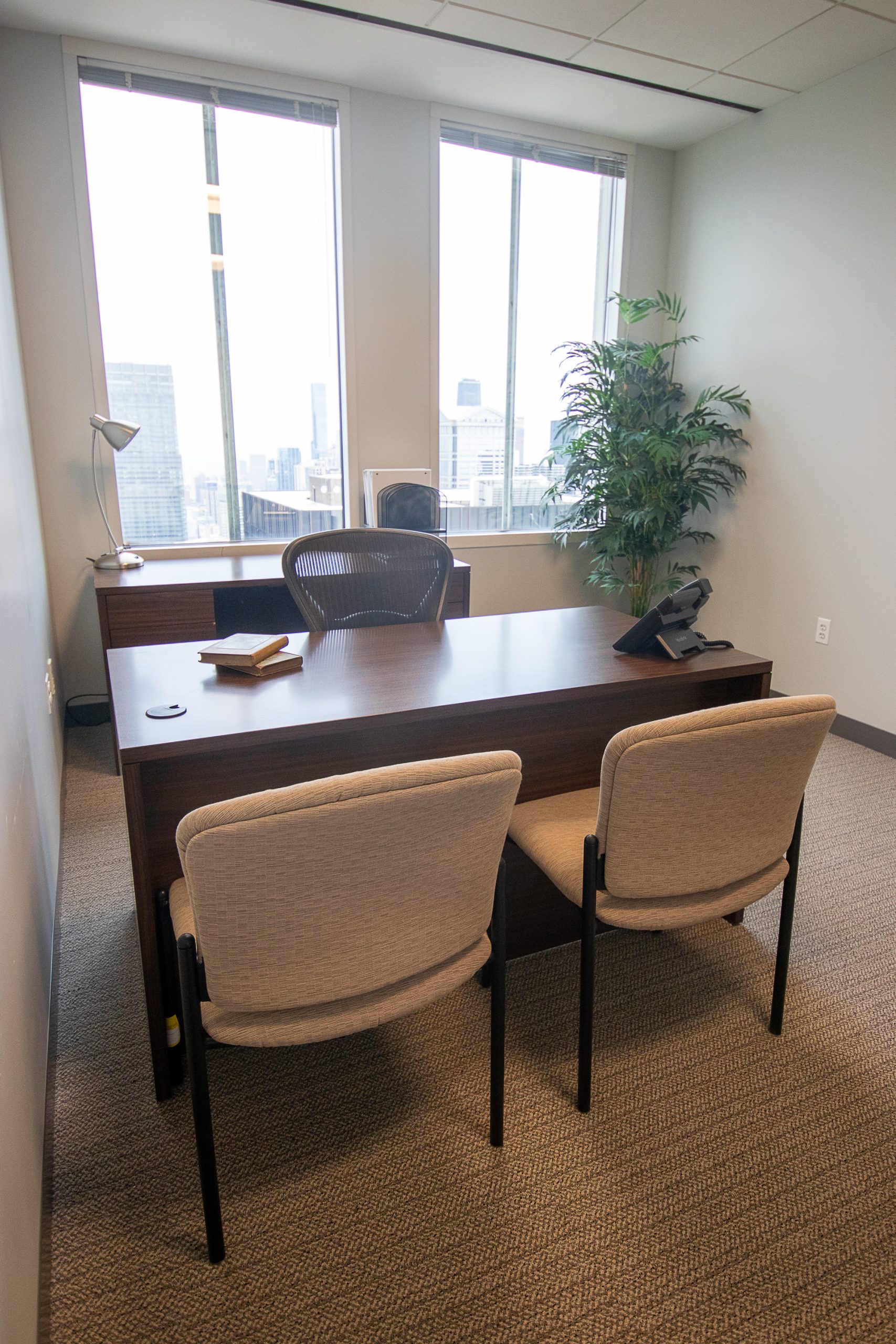 Amata private office interior at 181 W Madison — furnished attorney office Chicago Loop