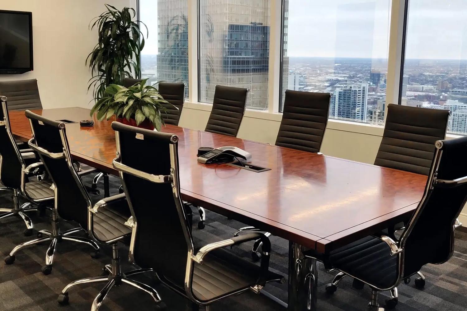 Amata conference room at 77 West Wacker — deposition and client meeting room Chicago Loop